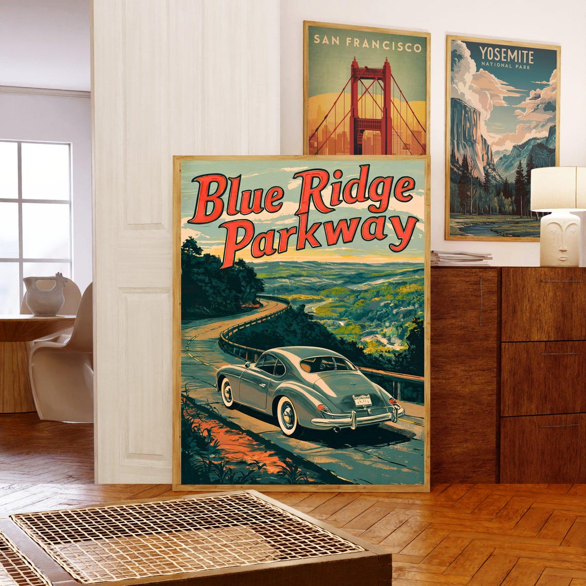 Blue Ridge Parkway Retro Silver Coupe Mountain Drive Travel Poster - Image 5