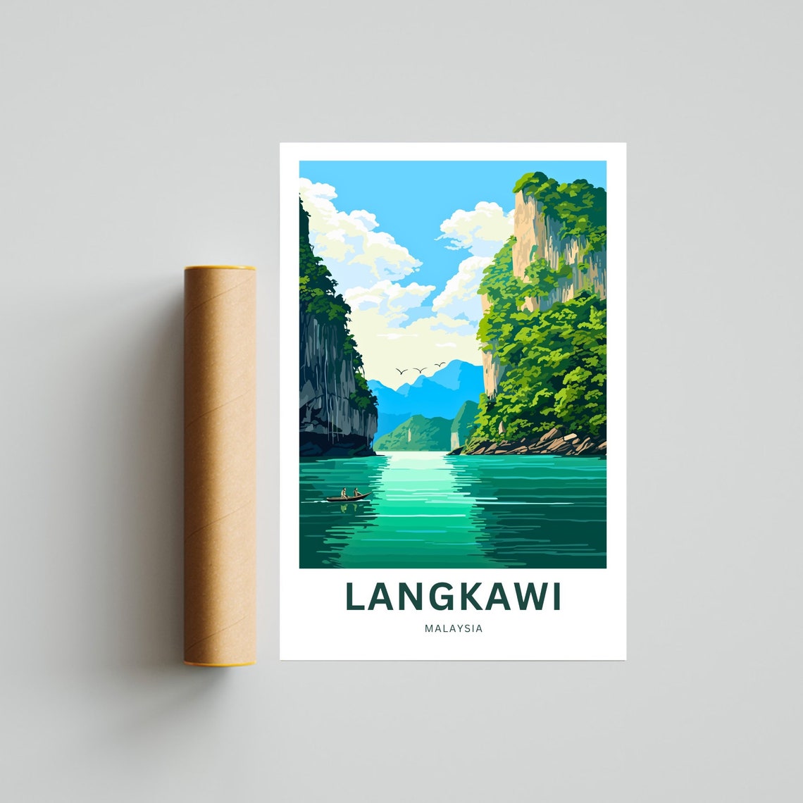 Langkawi Malaysia Island Limestone Cliffs Lagoon Boat Travel Poster - Image 4