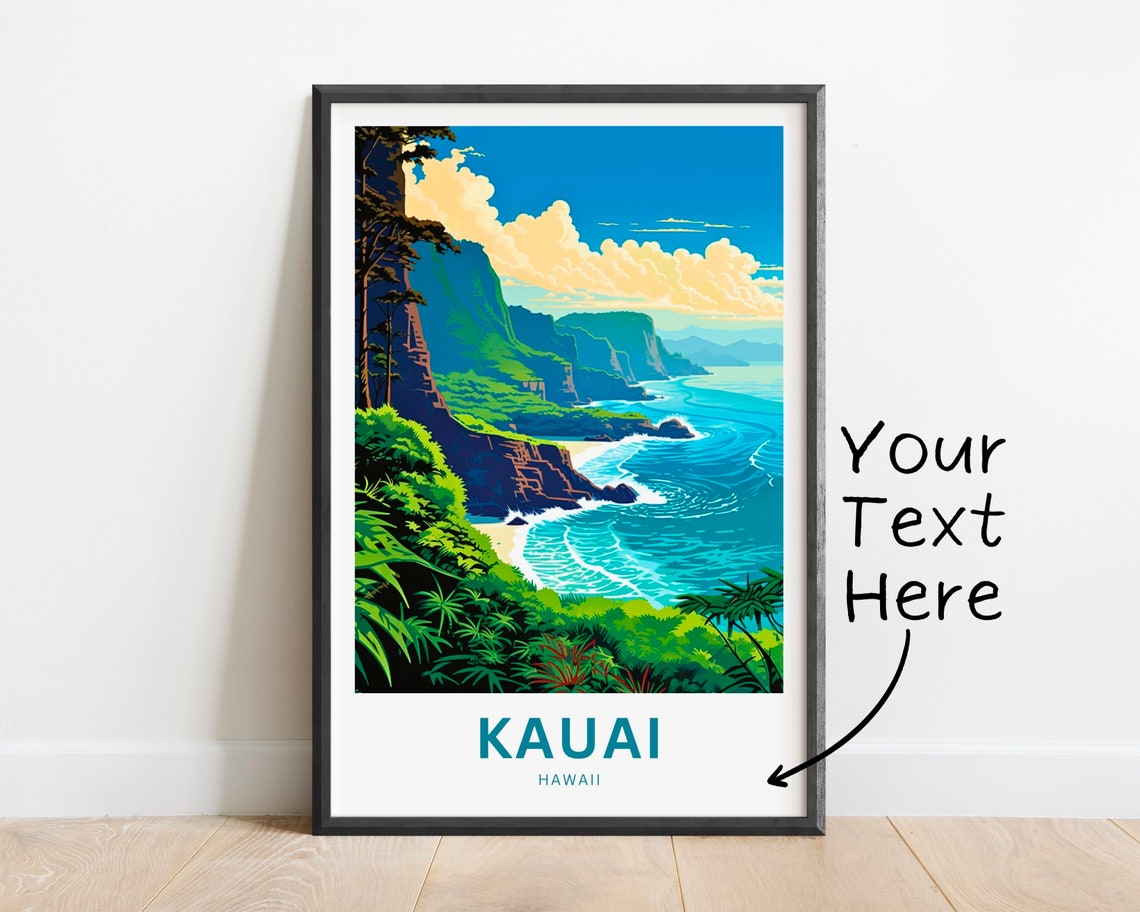 Personalized Kauai Hawaii Lush Green Sea Cliffs Travel Poster