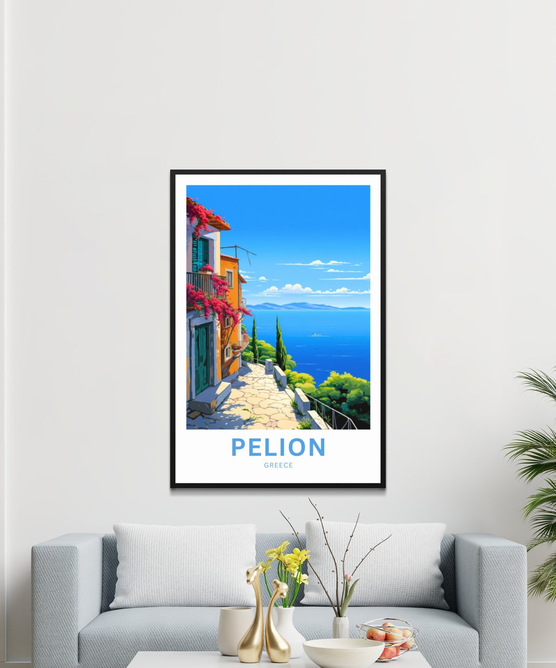 Pelion Greece Personalized Bougainvillea Coast Village Poster - Image 3