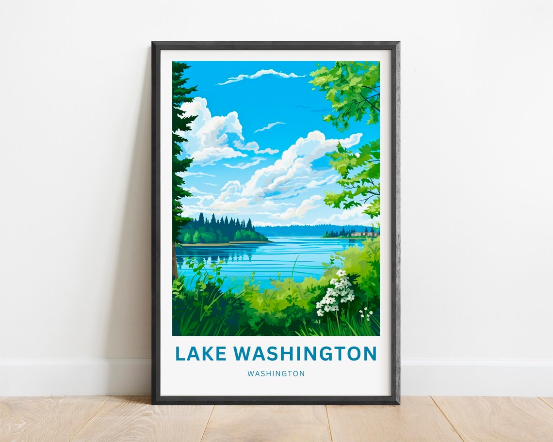 Lake Washington Billowing Clouds over Lakeshore Meadow Poster