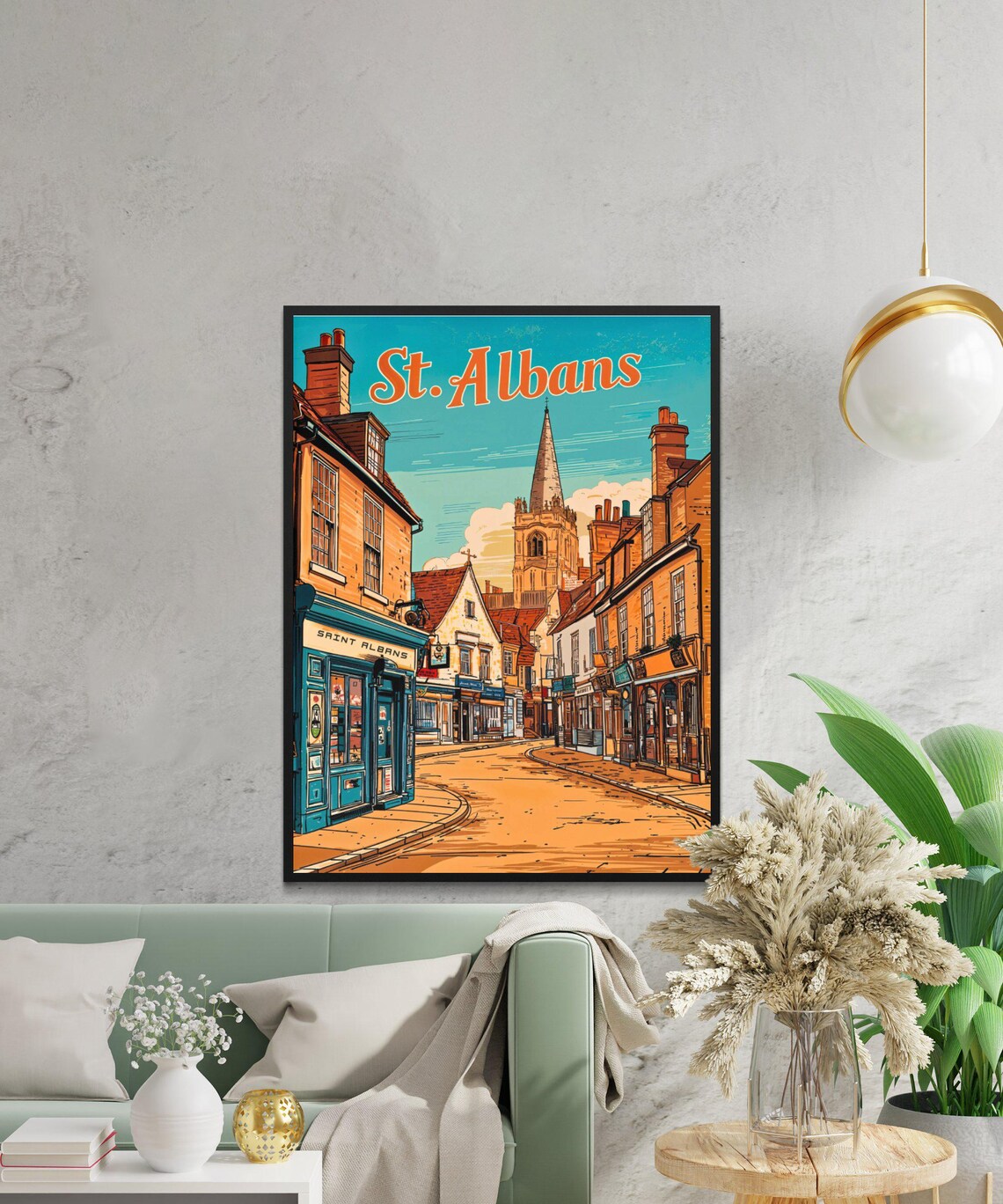 St Albans Vintage Travel Poster Historic England Street Church Spire - Image 2