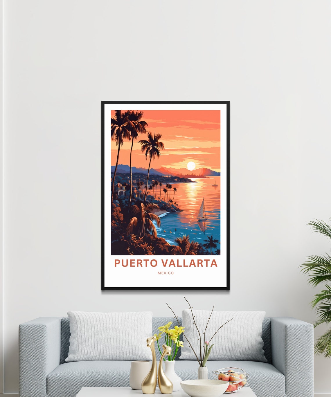 Puerto Vallarta Travel Print Puerto Vallarta Poster Mexico Wall Art Framed Present Gift Mexico Decor Present Customize Your Text - Image 3