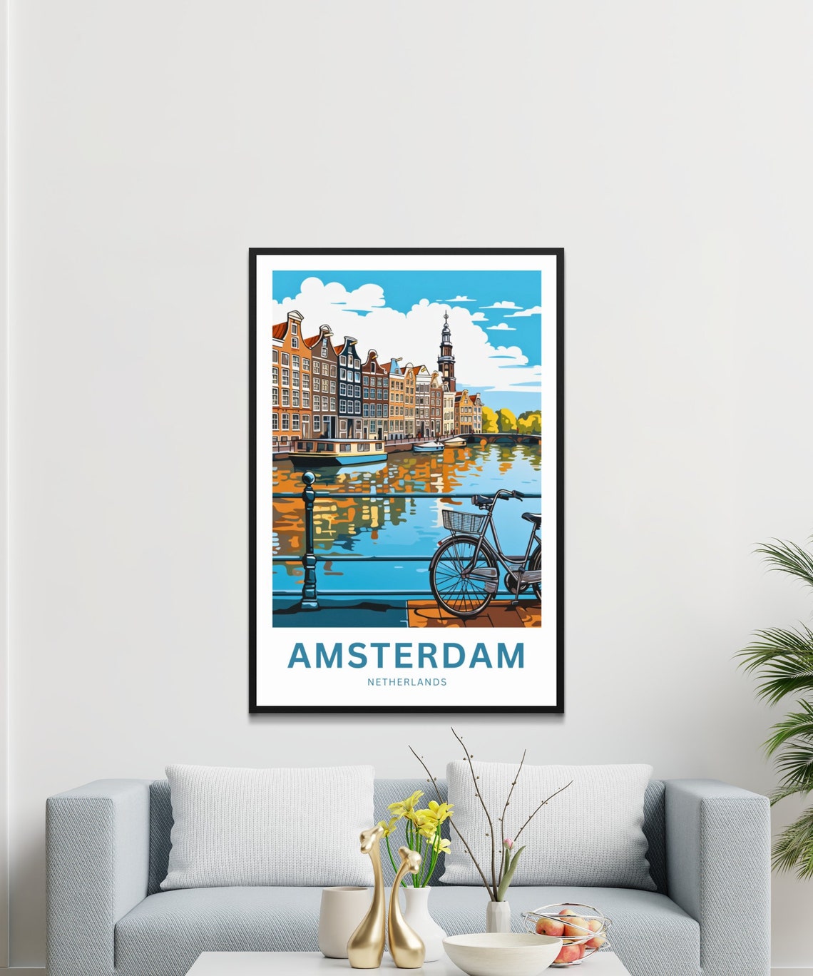 Amsterdam Netherlands Canal Bicycle Travel Poster Personalized Gift - Image 3