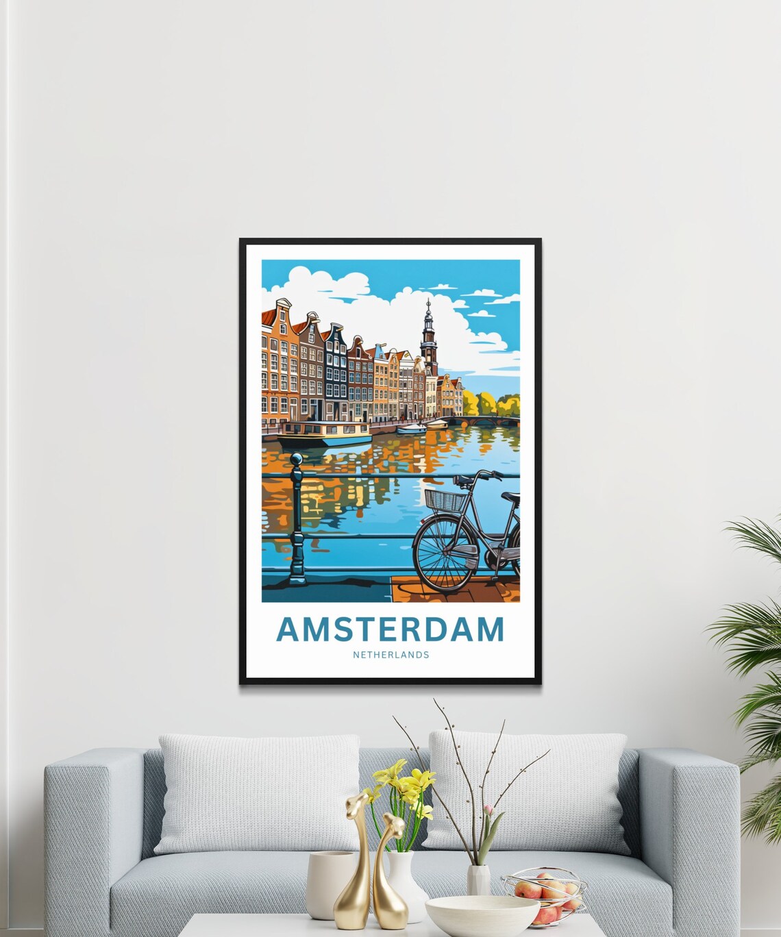 Amsterdam Netherlands Canal Houses Bicycle Cityscape Travel Poster - Image 3