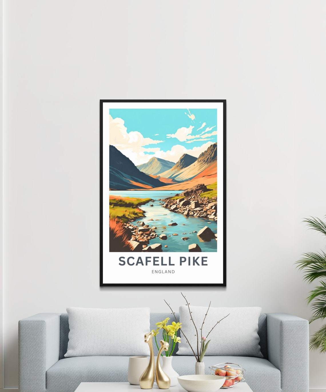 Personalized Scafell Pike Mountain Lake Custom Vintage Travel Poster - Image 4