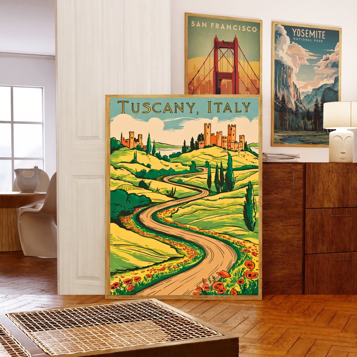 Tuscany Italy Winding Country Road Poppies Castle Hill Poster - Image 5