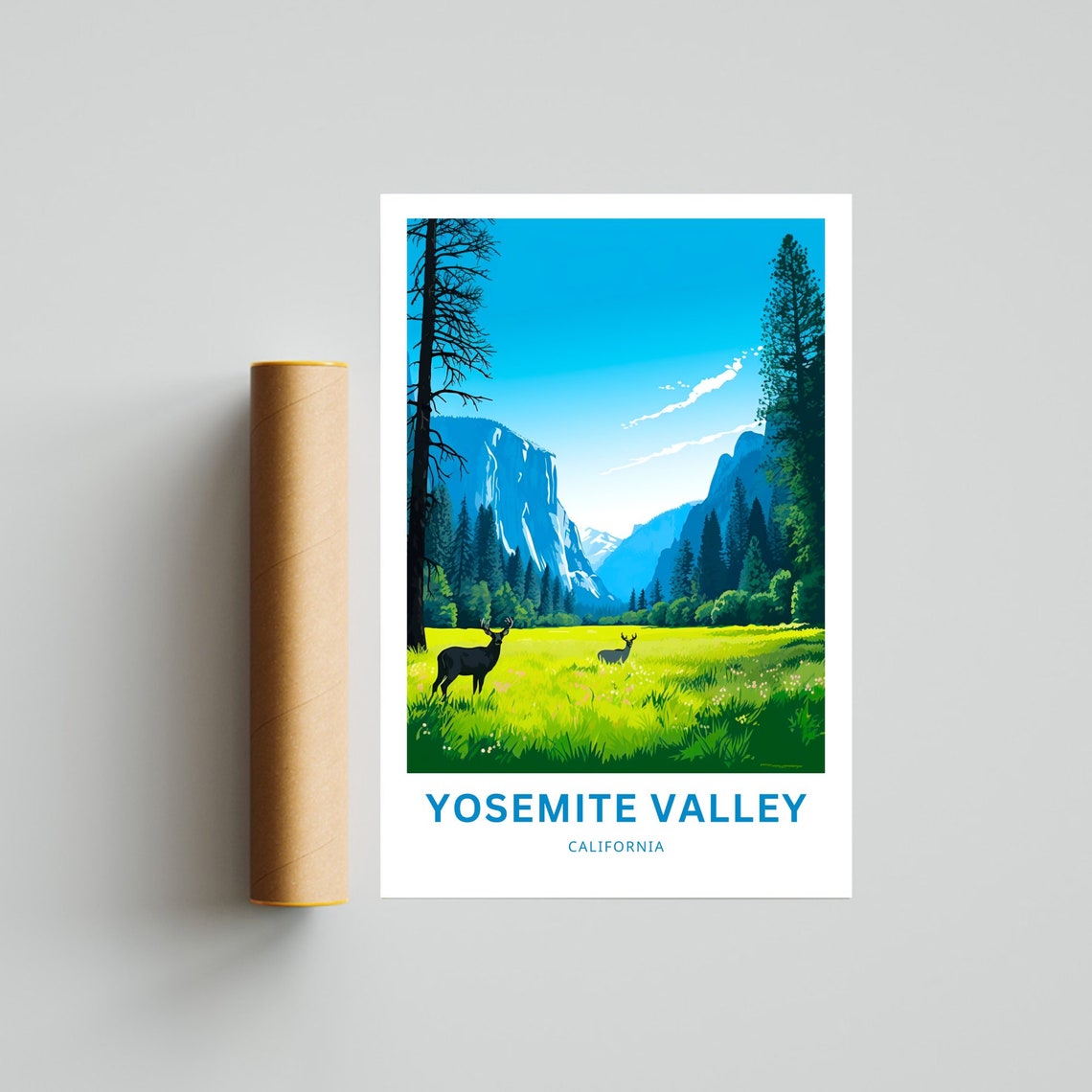 Yosemite Valley California Meadow Deer Granite Cliffs Travel Poster - Image 4