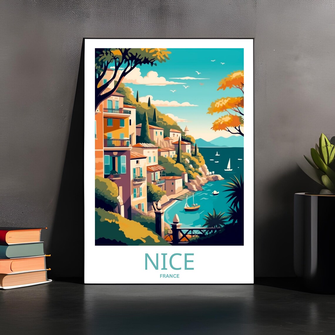 Nice France Mediterranean Coast Village Harbor Radiant Poster - Image 3