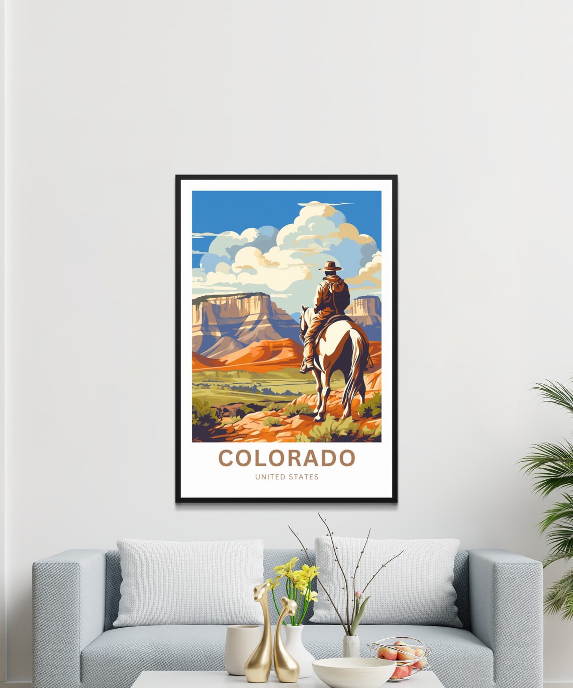 Personalized Colorado Cowboy Horseback Mesa Overlook Travel Poster - Image 4