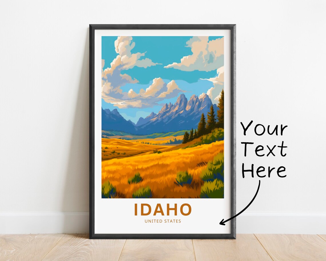Idaho Golden Meadow Mountain Peaks Custom Text Travel Poster