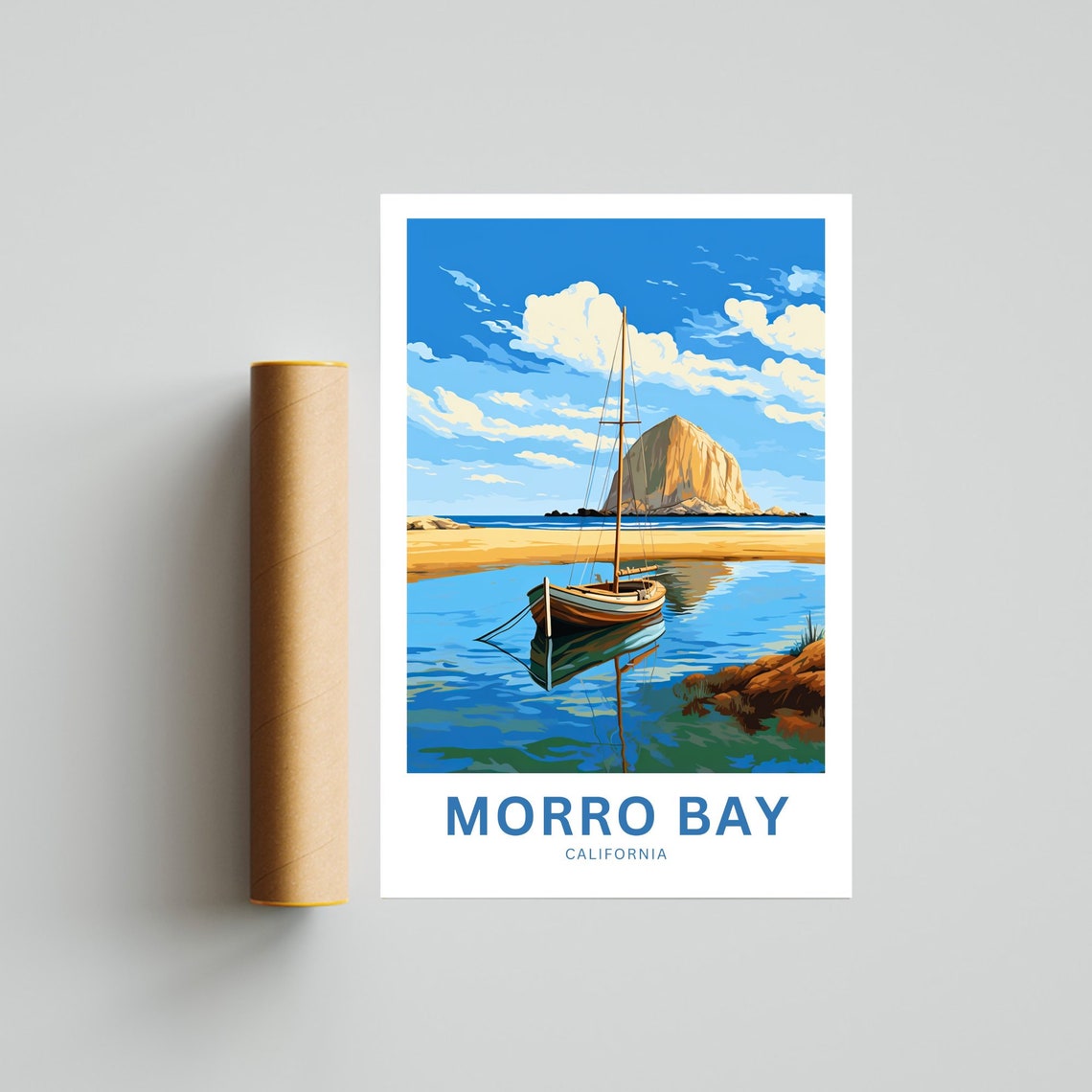 Morro Bay California Sailboat Rock Cove Personalized Art Poster - Image 4