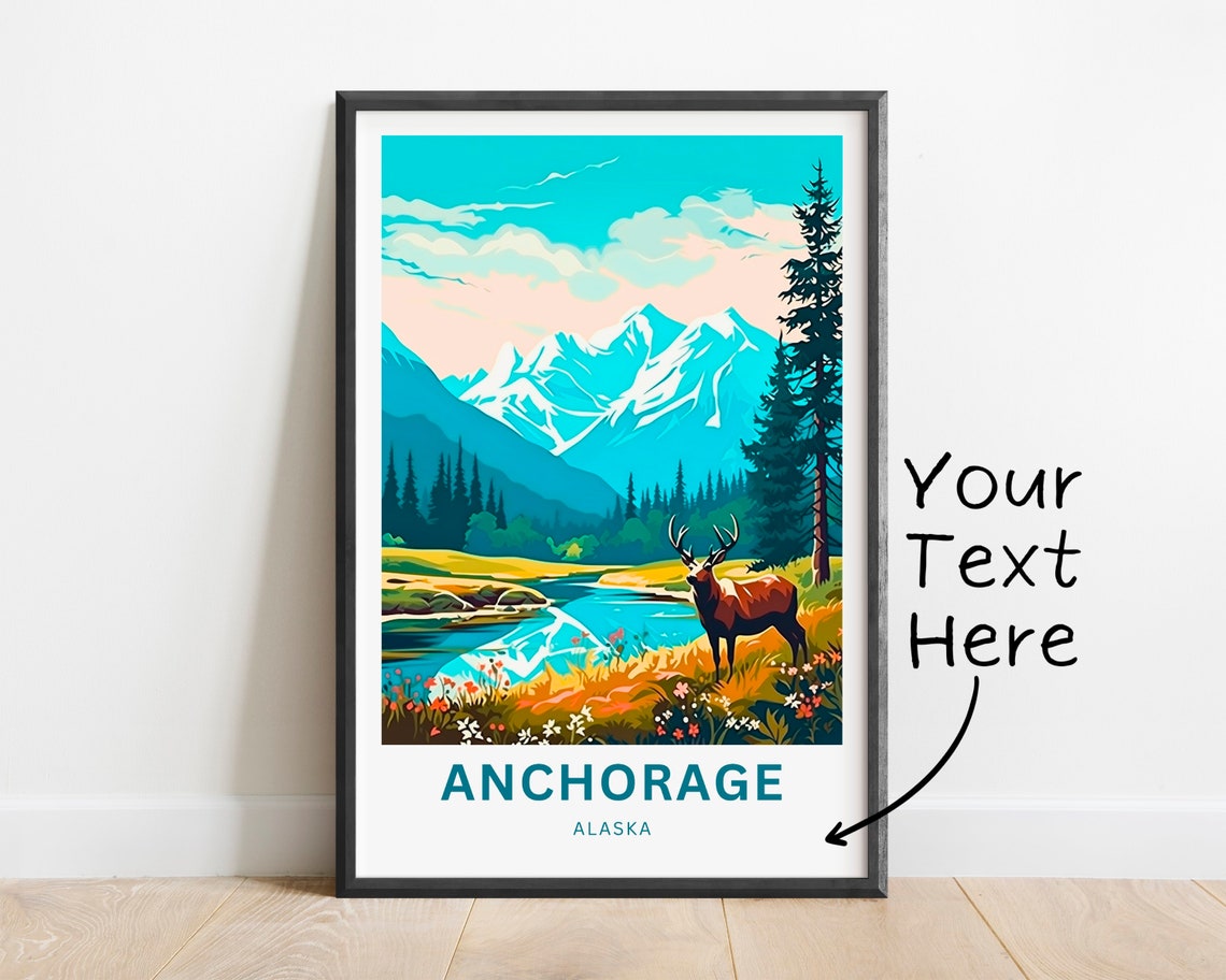 Personalized Anchorage Alaska Elk Lake Scenic Vintage Travel Poster
