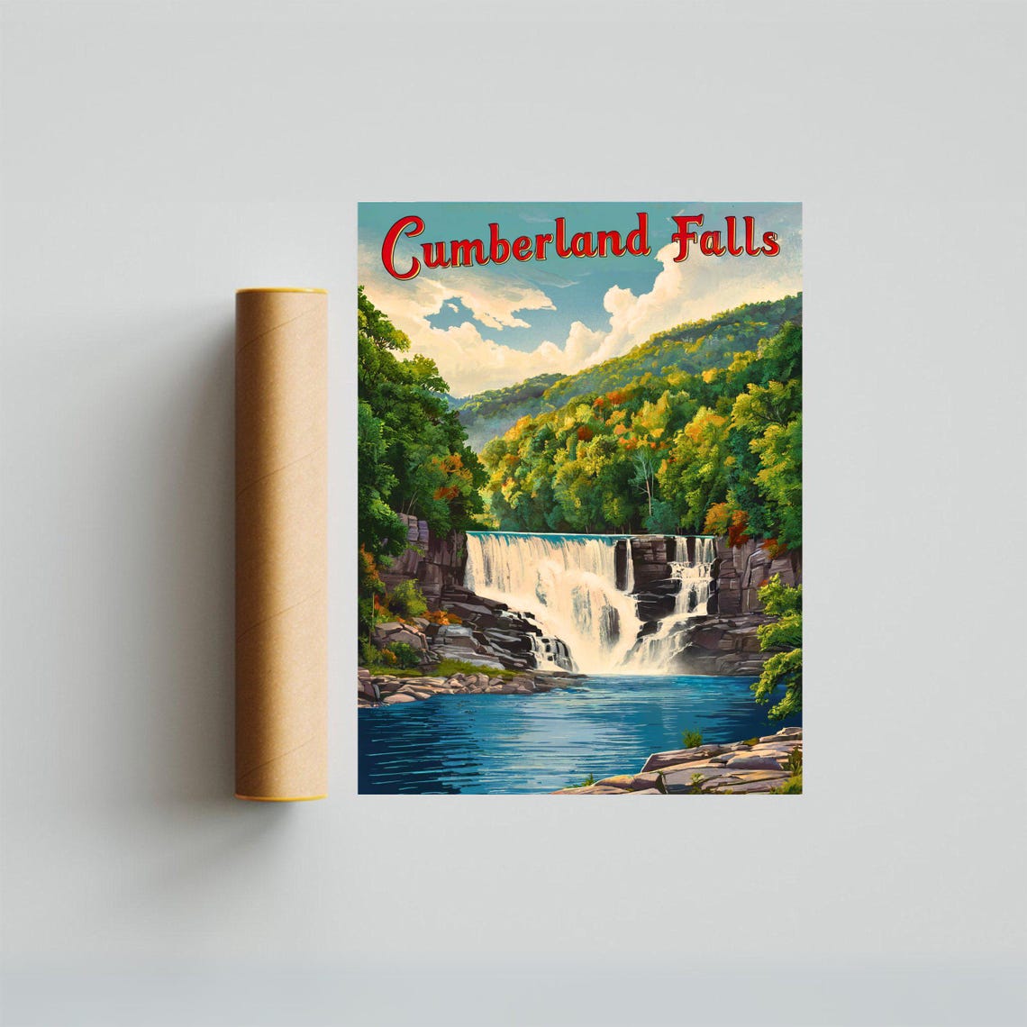 Cumberland Falls Autumn Forest Waterfall Vintage Travel Poster - Image 3