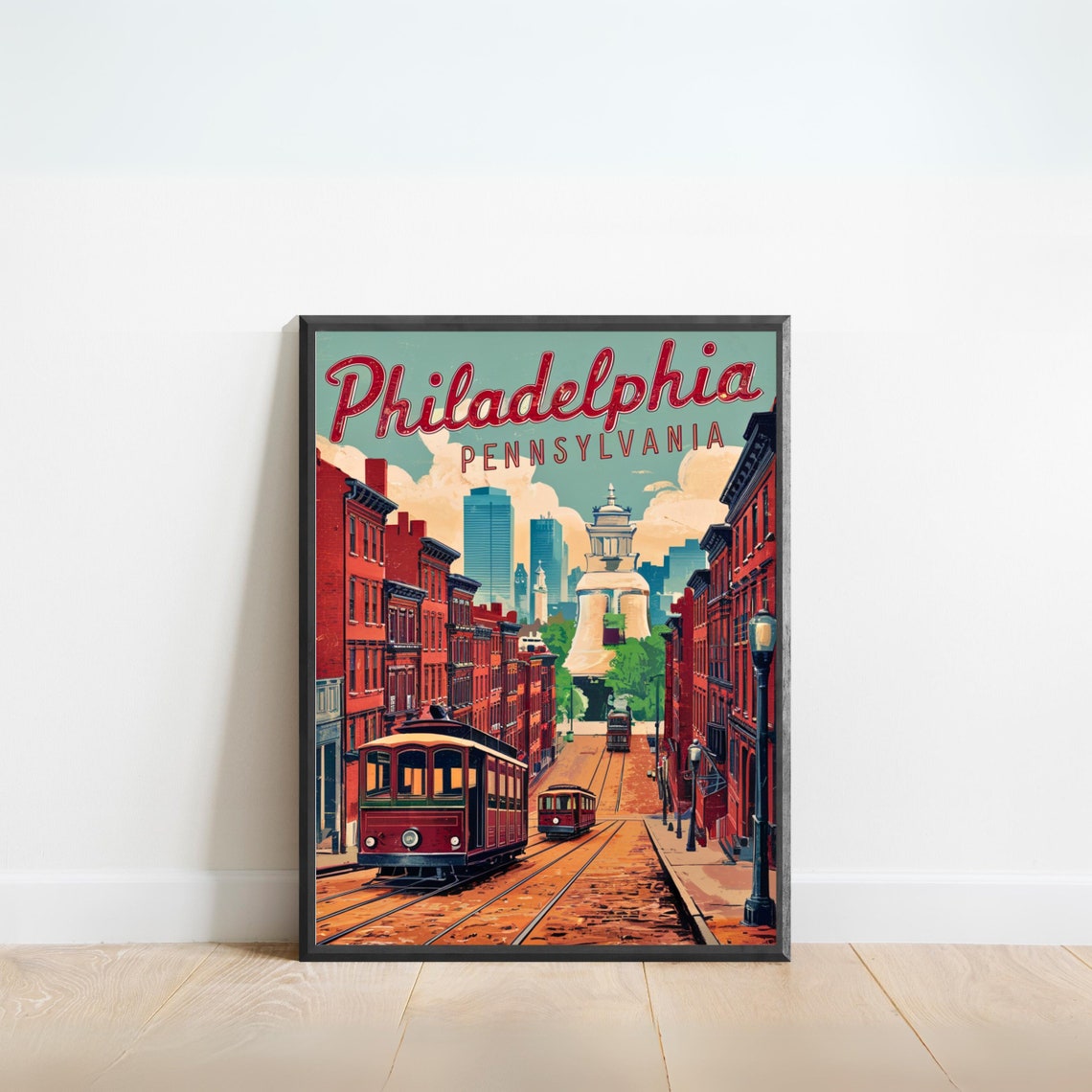 Philadelphia Pennsylvania Vintage Trolley Retro Travel Poster