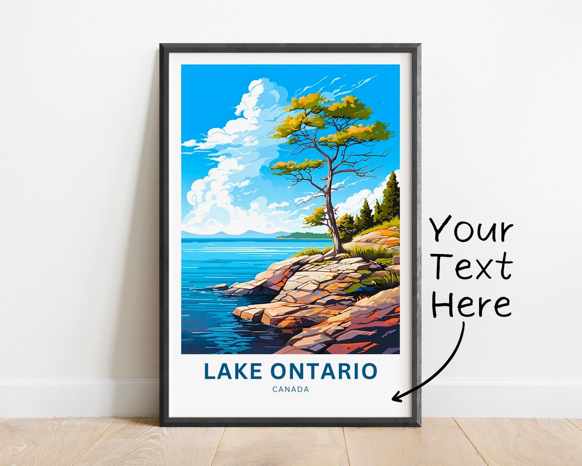 Personalized Lake Ontario Canada Poster with Rocky Shoreline Tree Art