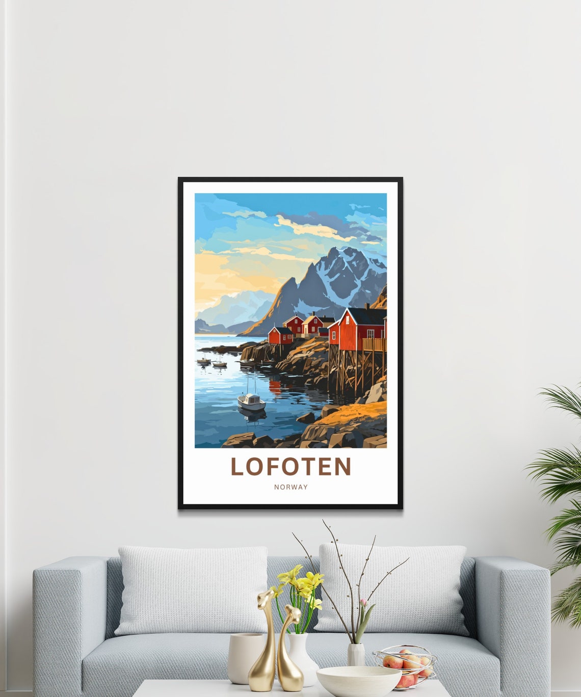 Lofoten Norway Cabins on Stilts White Boat Personalized Poster - Image 3