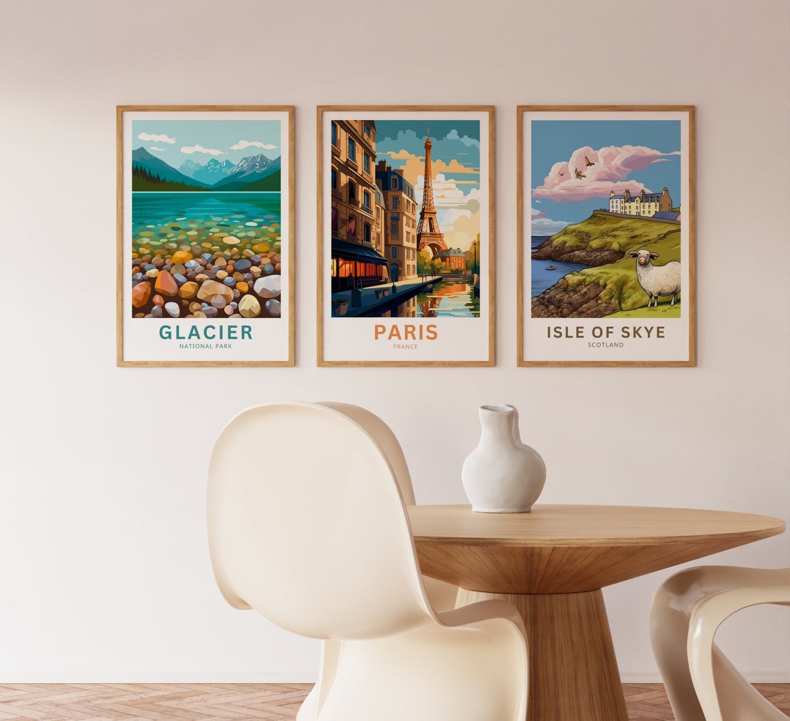 Paris France Eiffel Tower Haussmann Street River Sunset Travel Poster - Image 4