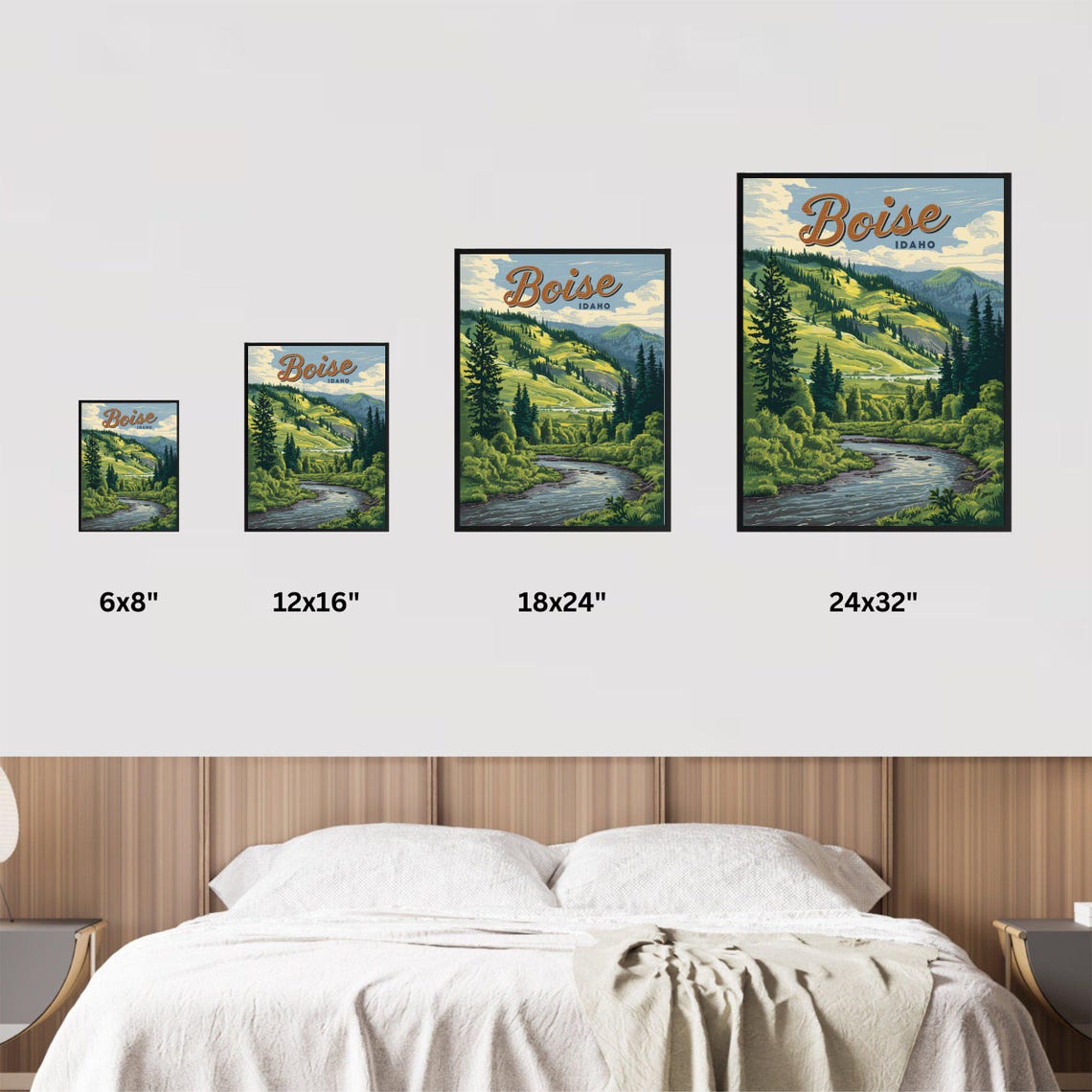 Boise Idaho Vintage Style Green Valley River Forest Travel Poster - Image 2