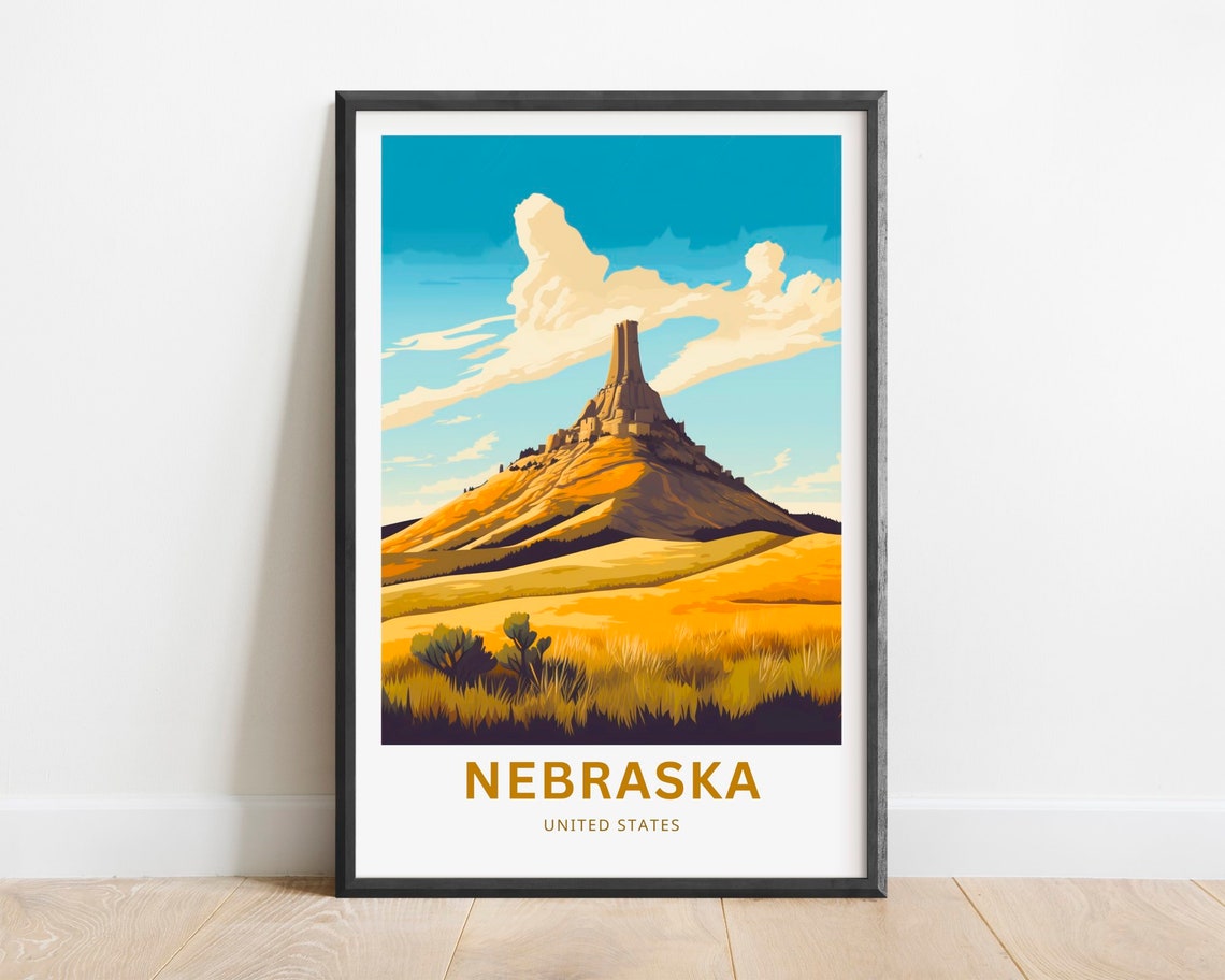 Nebraska United States Chimney Rock Print Golden Prairie Sunset Art