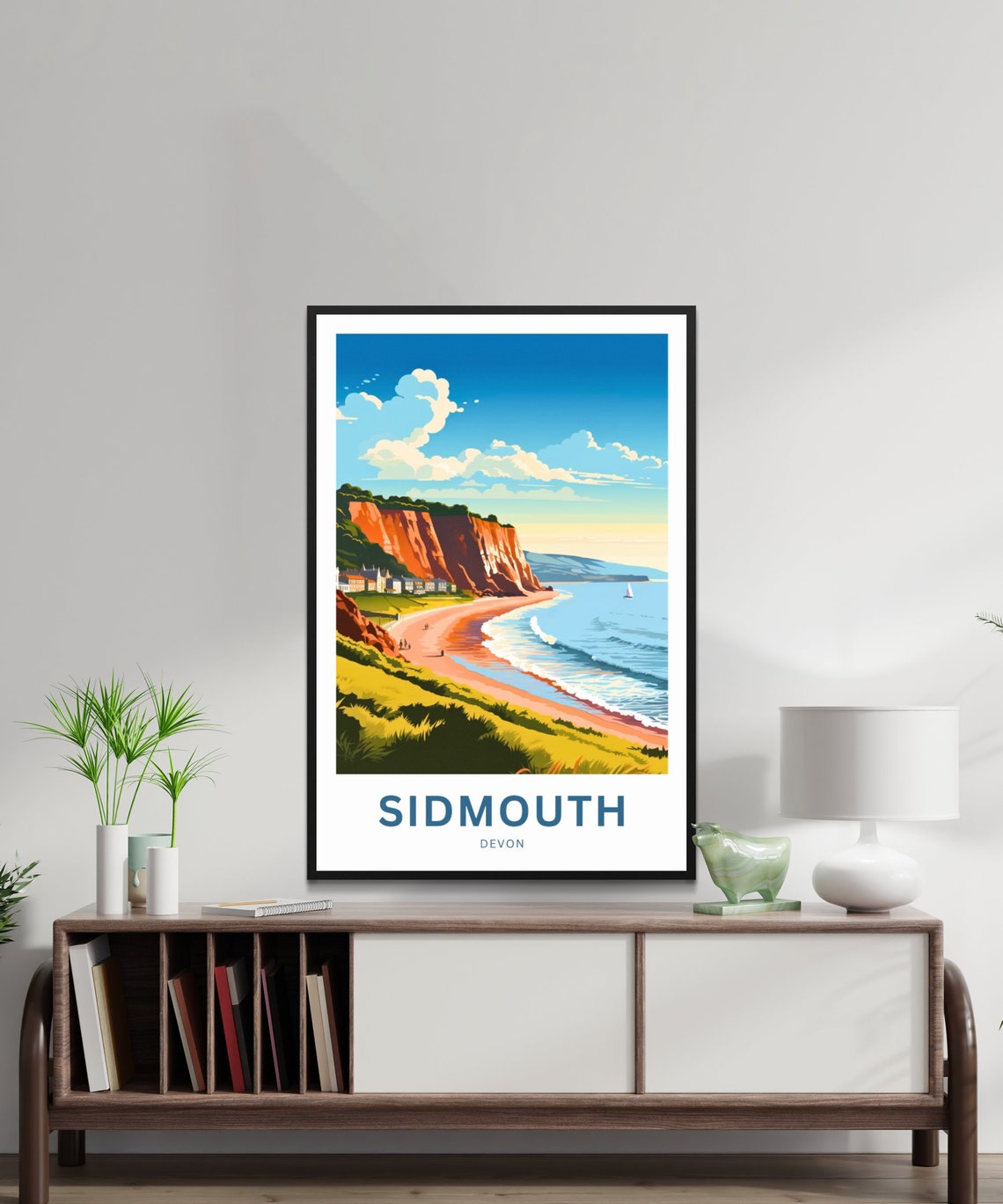 Sidmouth Devon Curved Bay and Seaside Town From the Clifftop Poster - Image 2