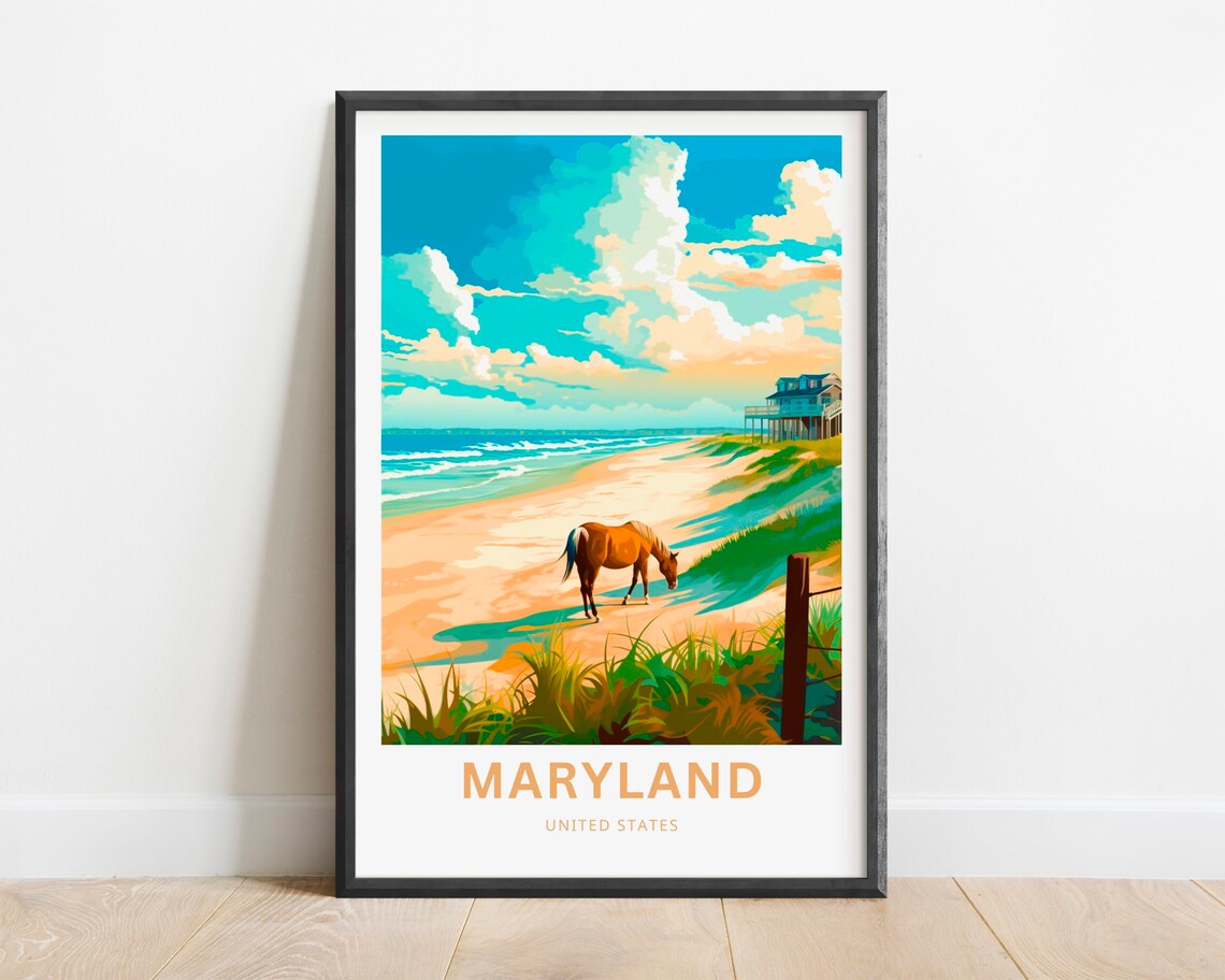 Maryland Seaside Beach Horse Dunes Cottage United States Poster