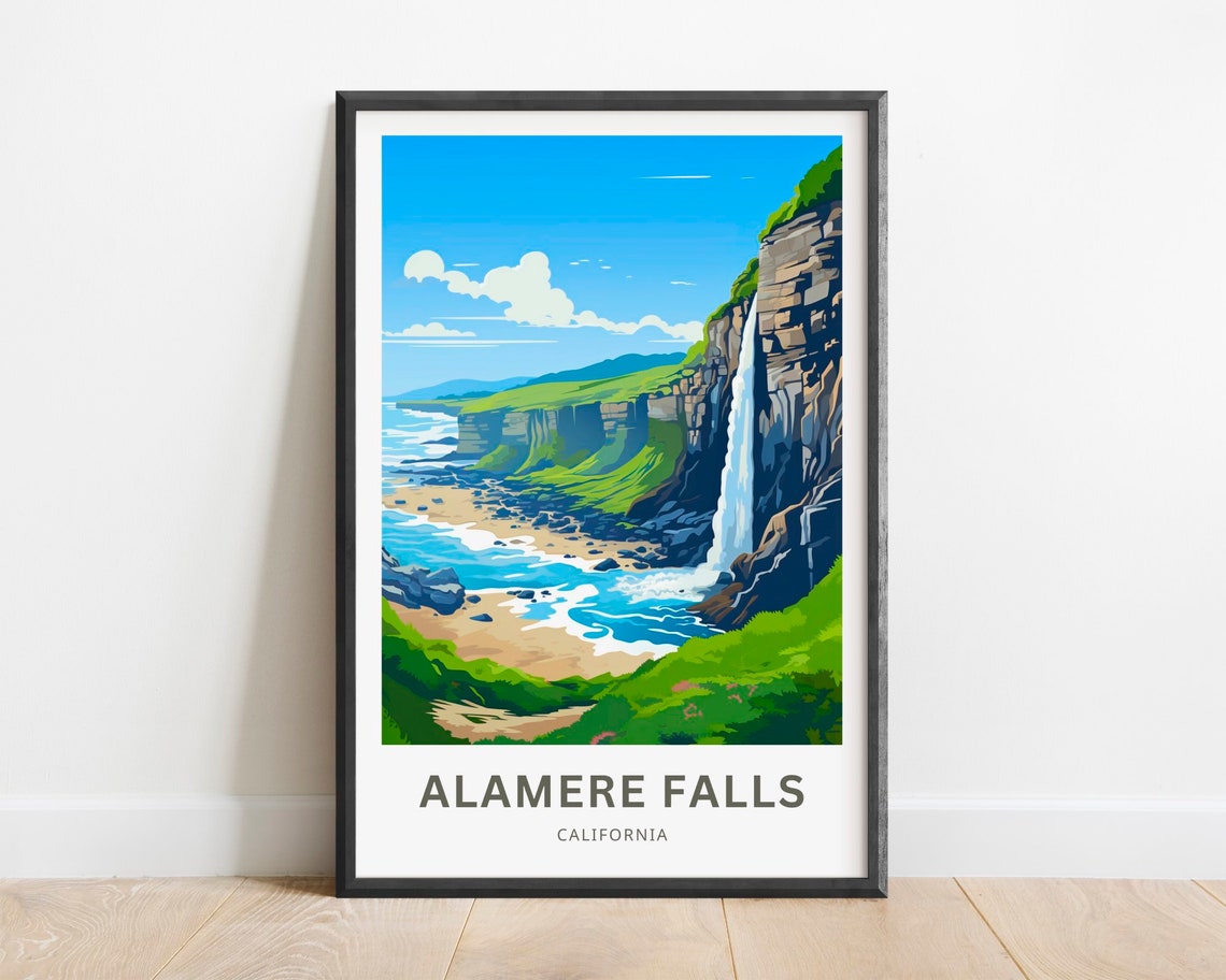 Alamere Falls California Coastal Waterfall Cliffs Travel Poster