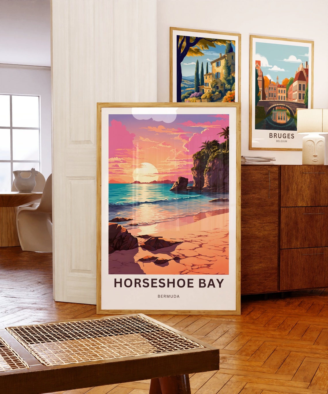 Horseshoe Bay Bermuda Sunset Beach Palm Cliffs Custom Travel Poster - Image 5