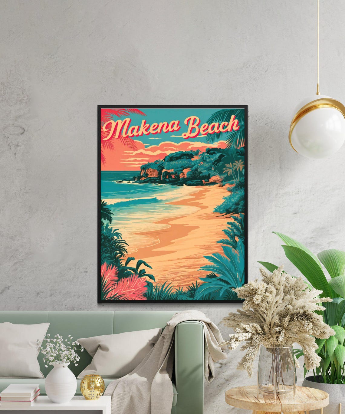 Makena Beach Hawaii Sunset Jungle Cove Tropical Travel Poster - Image 3
