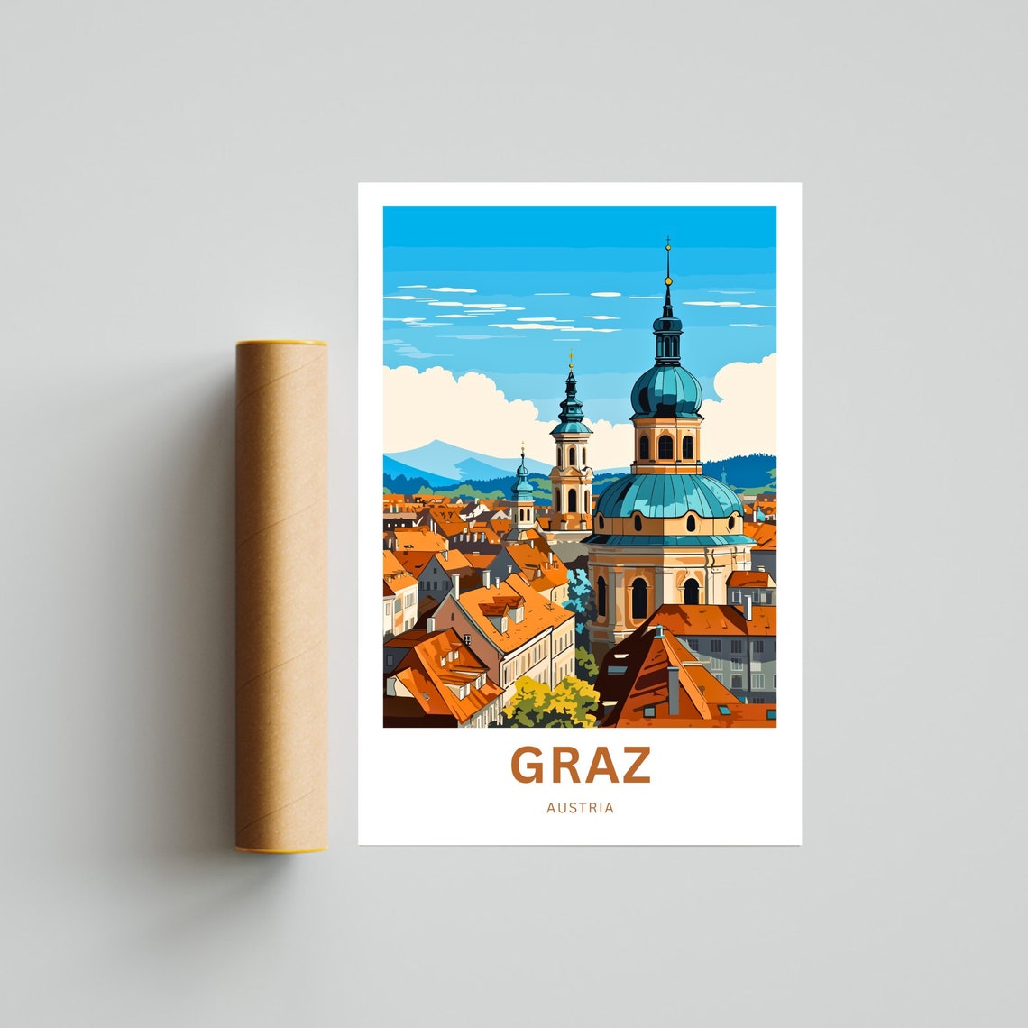 Graz Austria Baroque Domes Terracotta Roofs Custom Art Poster - Image 4