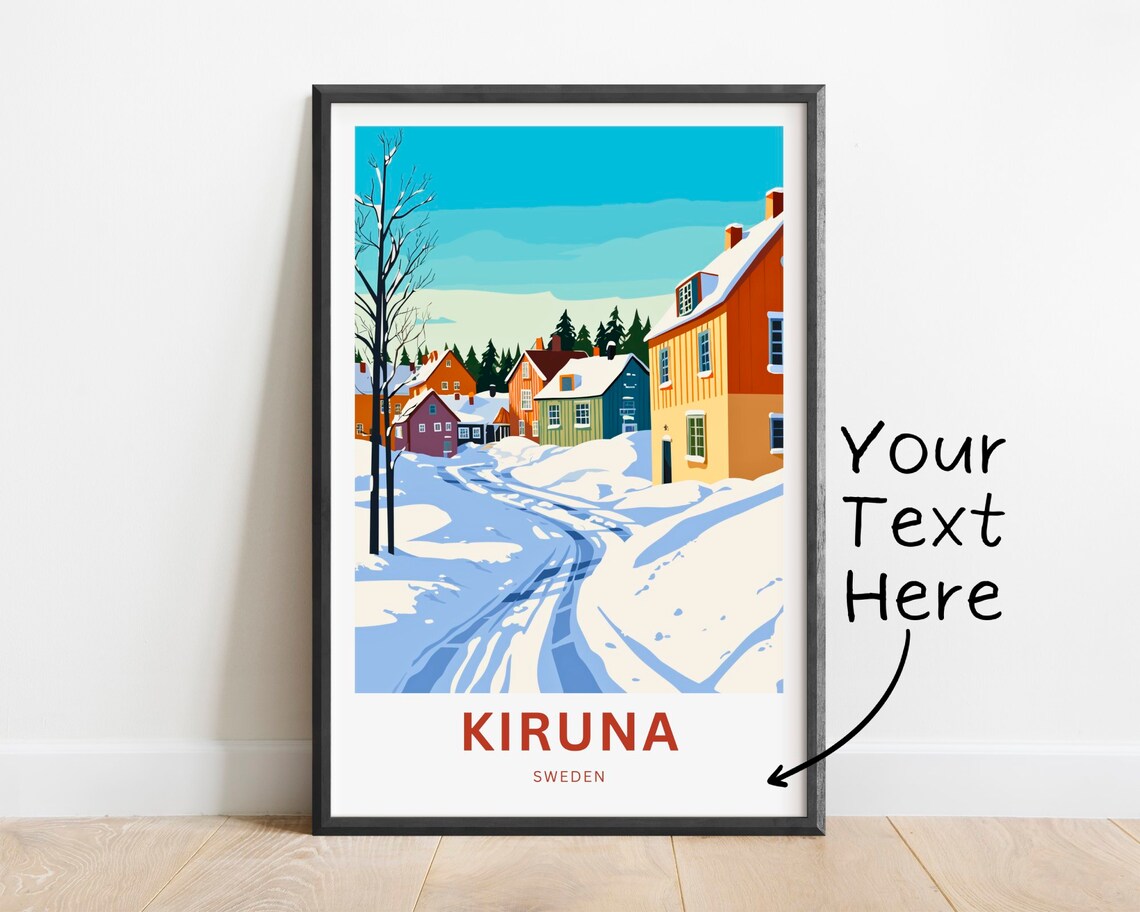 Kiruna Sweden Snowy Street Houses Blue Sky Personalized Poster