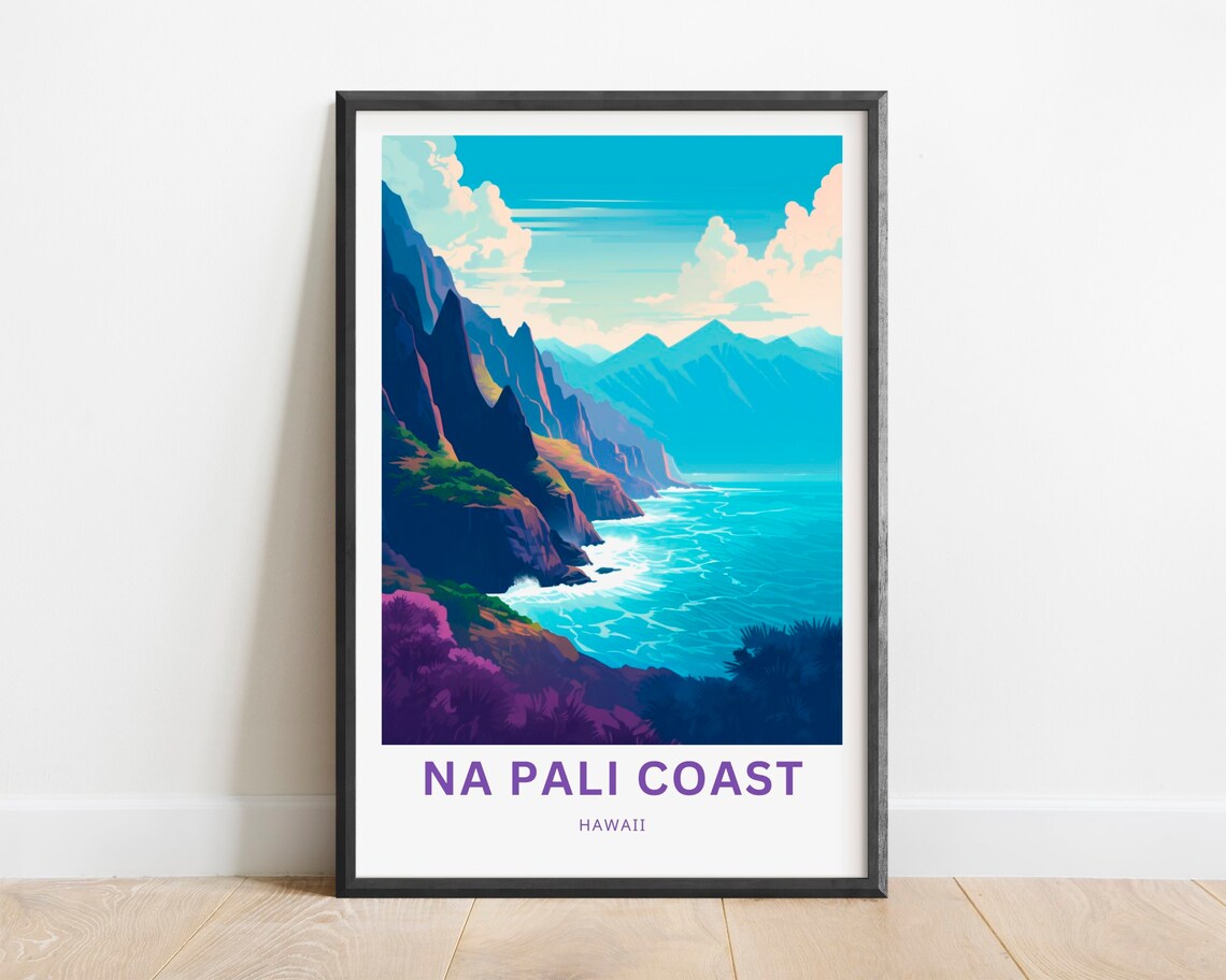Na Pali Coast Travel Poster, Minimalist Wall Decor