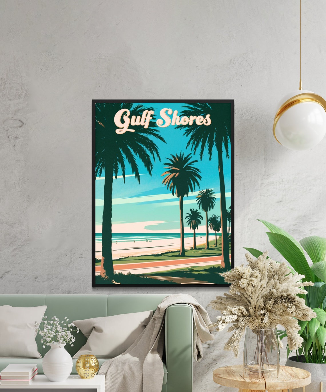 Gulf Shores Retro Palm Beach Vintage Coastline Travel Poster - Image 2