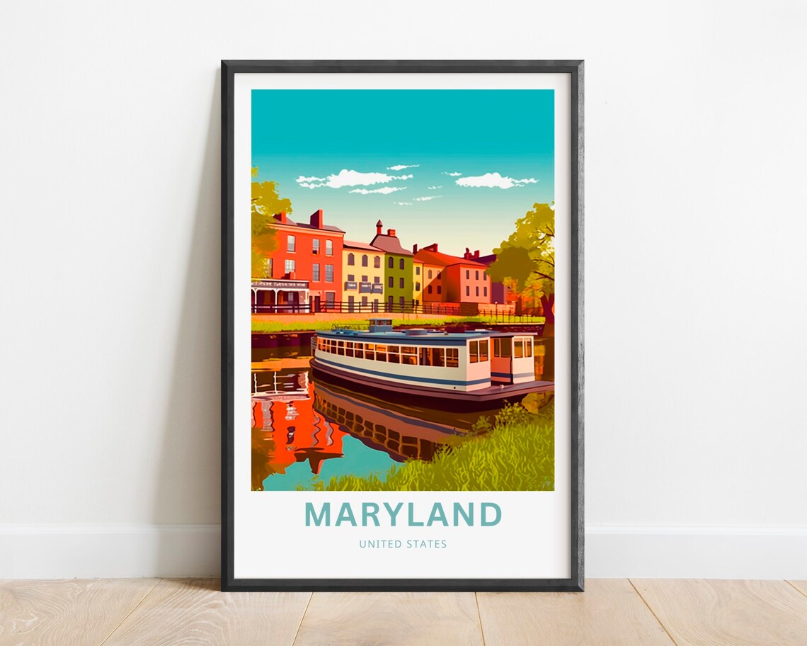 Maryland Historic Waterfront Rowhouses Riverboat Travel Poster