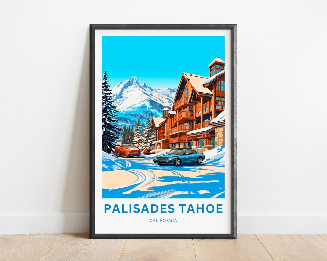 Palisades Tahoe California Snowy Lodge Village Winter Travel Poster