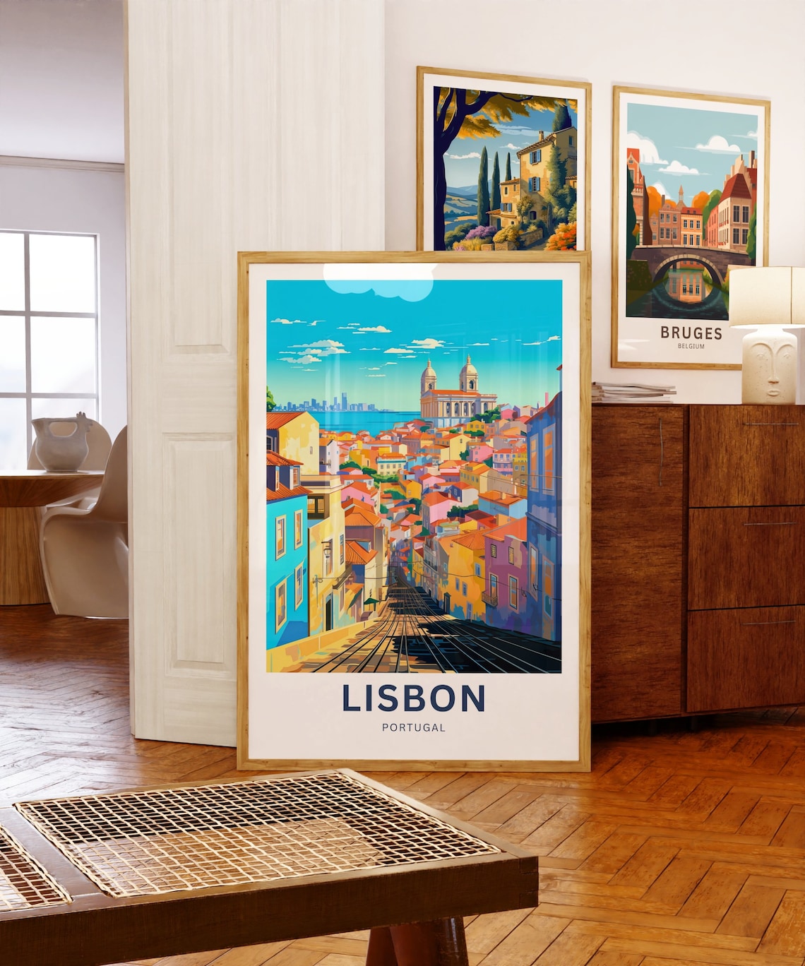 Lisbon Portugal Colorful Hillside Tram Street Cityscape Poster - Image 5