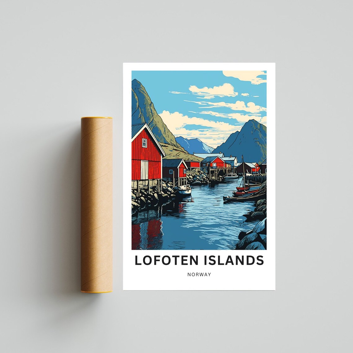 Lofoten Islands Norway Red Fishing Cabins Harbor Travel Poster - Image 4