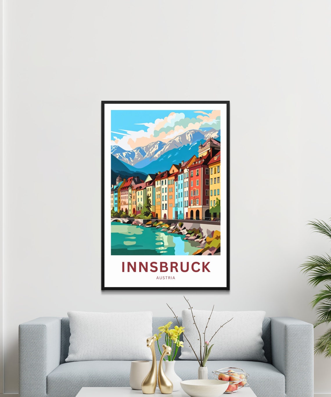 Innsbruck Austria Colorful Old Town River Mountain View Poster - Image 3