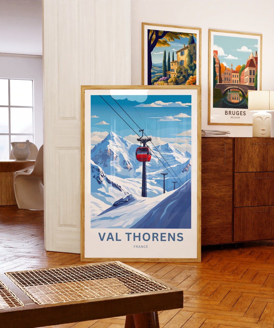 Val Thorens France Red Cable Car Over Snowy Alpine Peaks Poster - Image 5