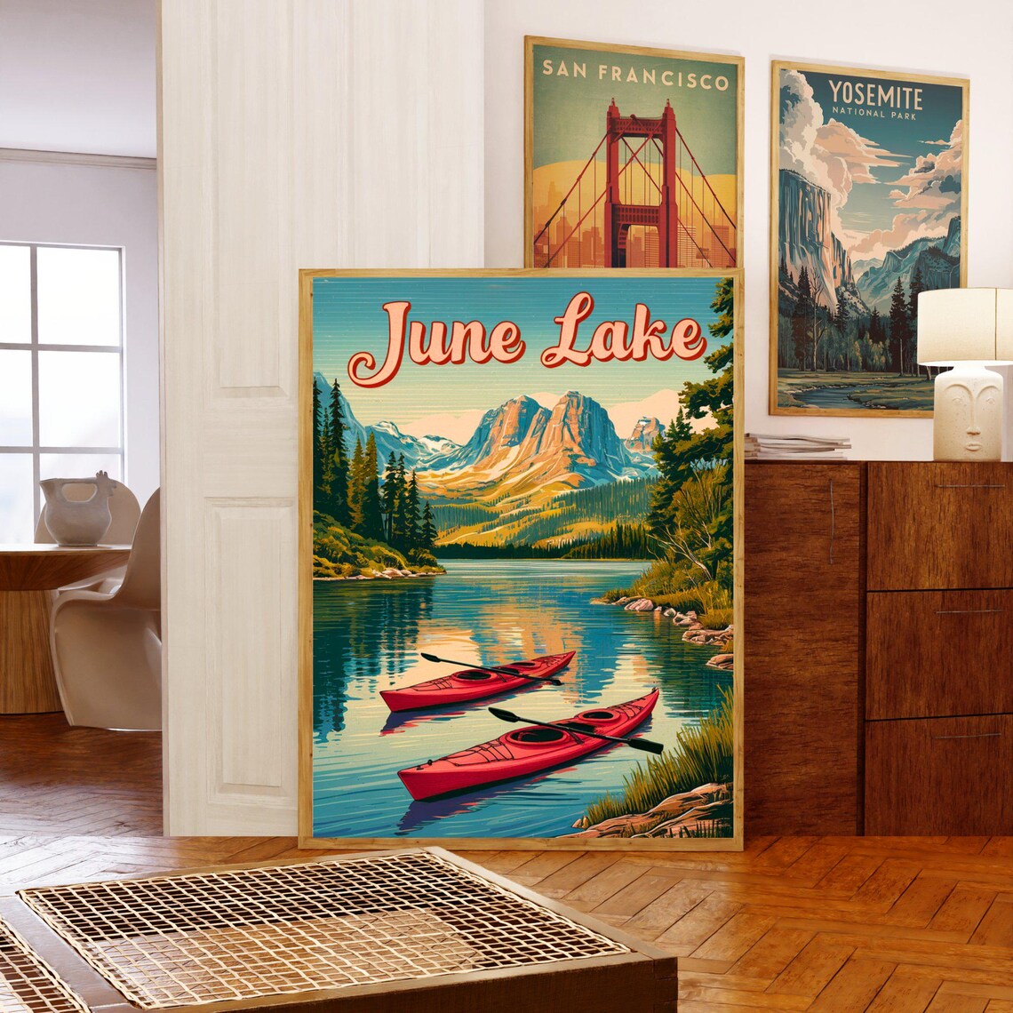 June Lake California Kayaks Mountain Lake Retro Travel Poster - Image 5