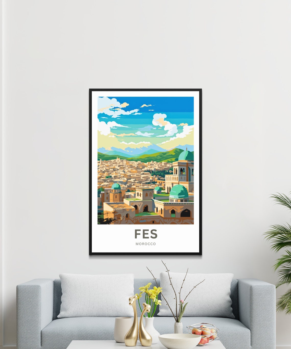 Fes Morocco Turquoise Dome Mosque Rooftops Atlas Mountain Poster - Image 3