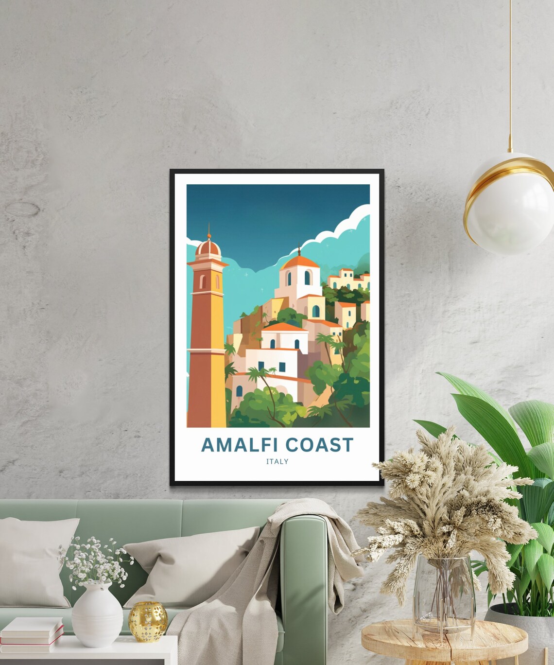 Amalfi Coast Italy Domed Church Towers Hillside Village Poster - Image 4