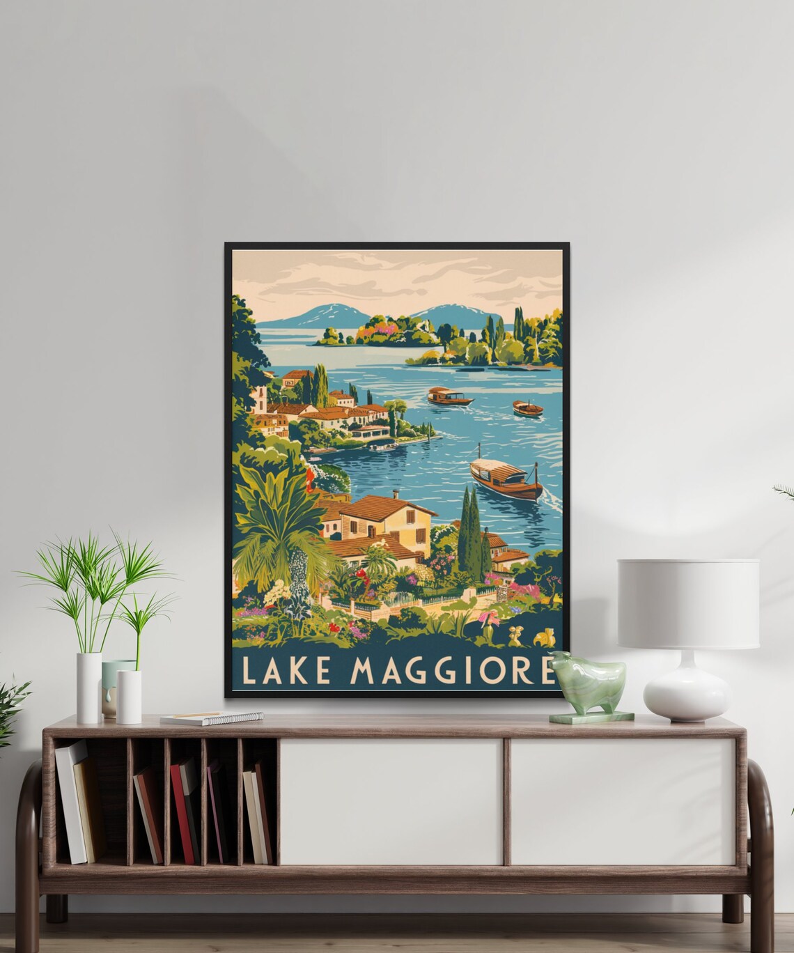 Lake Maggiore Italy Lakefront Villas Boats Vintage Travel Poster - Image 2