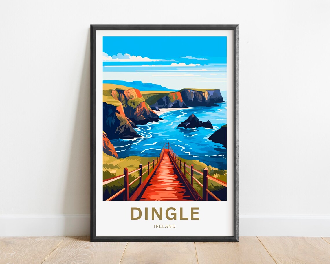 Dingle Ireland Cliff Boardwalk Ocean Cove Vintage Travel Poster