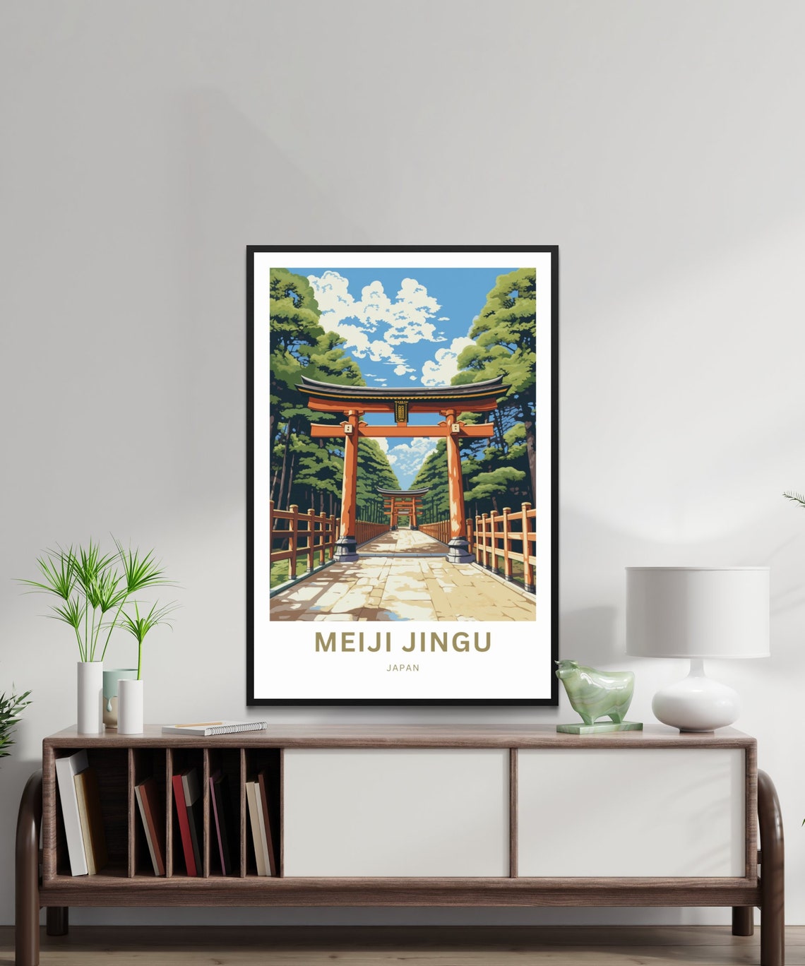 Meiji Jingu Japan Red Torii Gate Pine Forest Path Travel Poster - Image 2