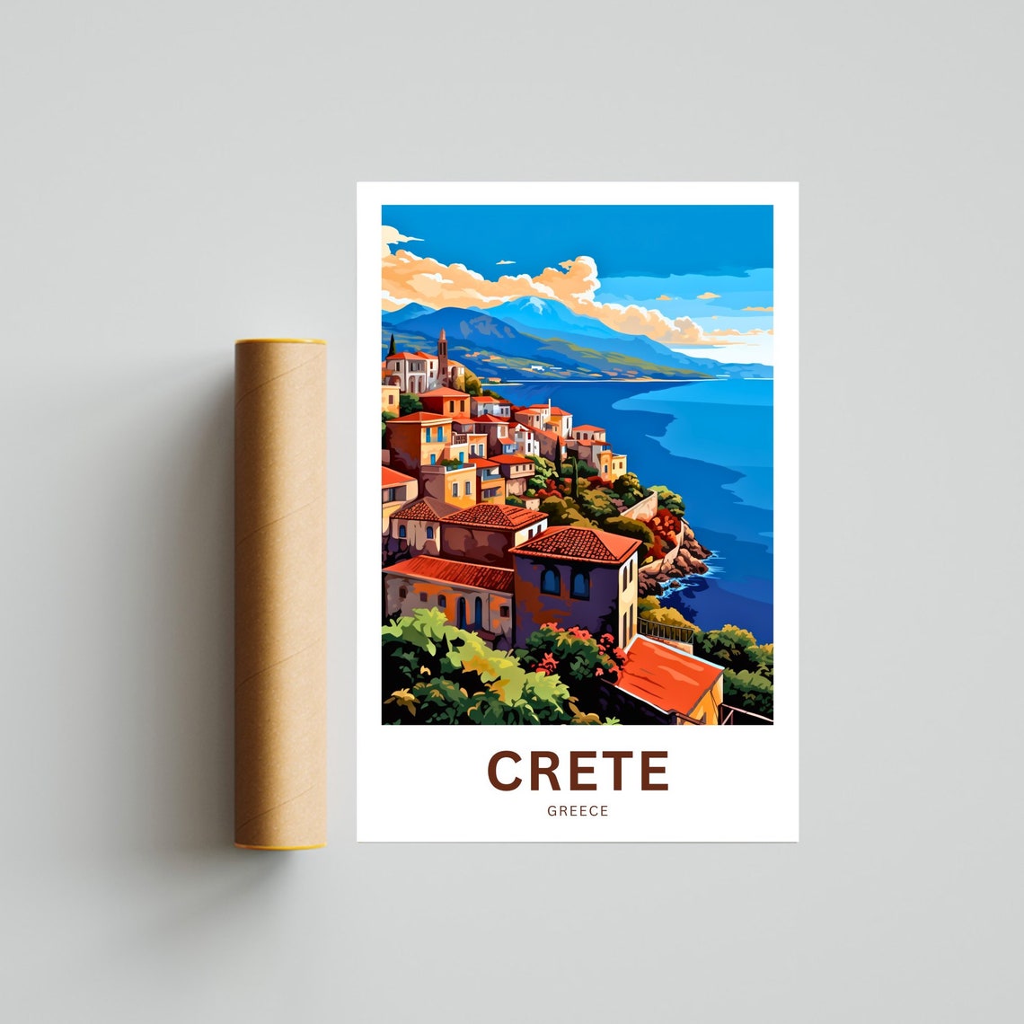 Personalized Crete Greece Seaside Cliffside Village Travel Poster - Image 4