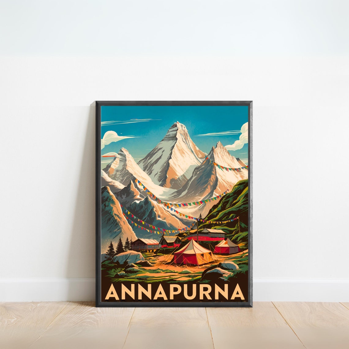 Annapurna Nepal Himalayan Peaks Vintage Style Travel Art Poster