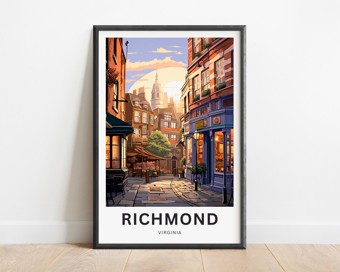 Richmond Virginia Historic Old Town Street Sunset Travel Poster