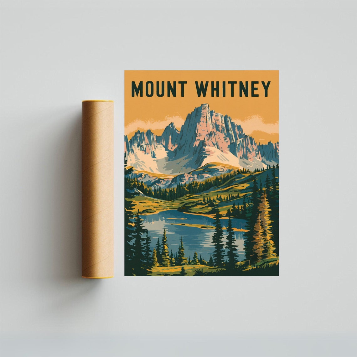 Mount Whitney Golden Sky Granite Peak Reflective Lake Poster - Image 3