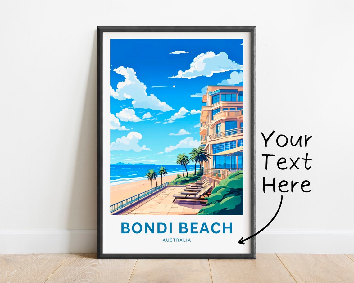 Bondi Beach Australia Seaside Hotel Palm Terrace Custom Text Poster